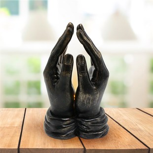 跨境新款创意带灯合十手树脂摆件立式双手祈祷雕塑工艺品装饰