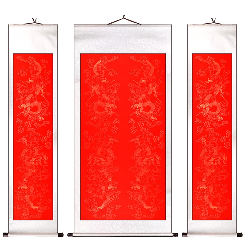 天台华莲万年红宣纸中堂空白挂轴全绫布手工书法卷轴四尺对开三尺