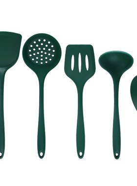 墨绿色多色牛油果硅胶厨具五件套不粘锅厨房用品勺子铲套装