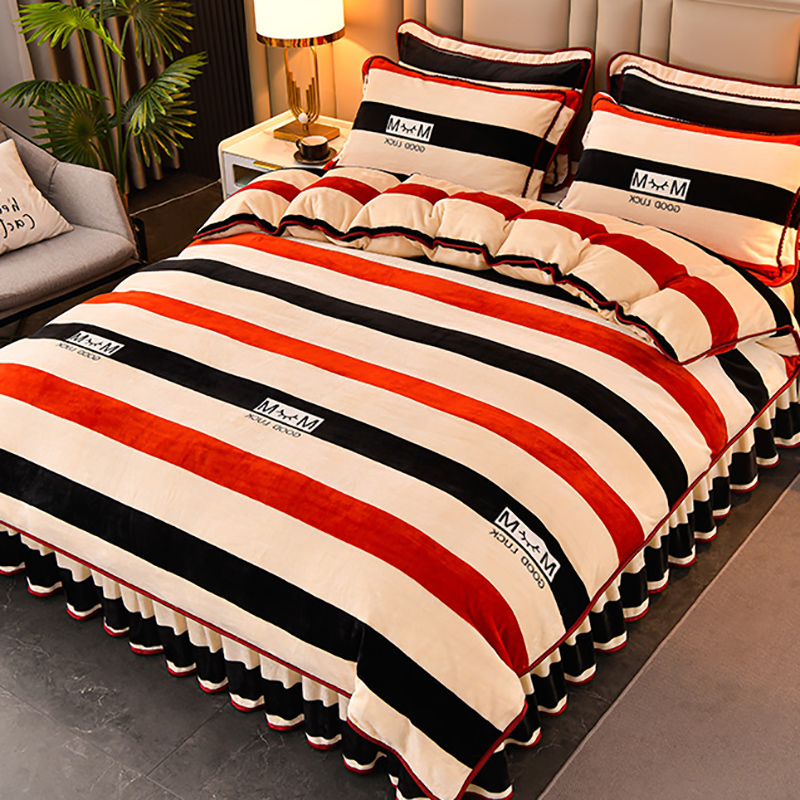 冬季加厚牛奶绒四件套加绒床上用品抗静电法兰绒被套床单双人