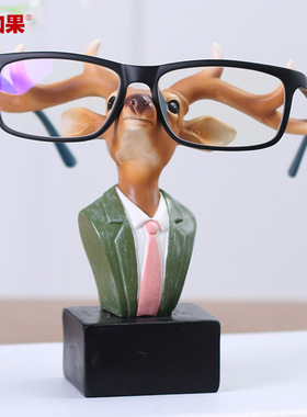 如果创意小摆件眼镜架子收纳展示架可爱动物鹿头办公室桌面装饰品