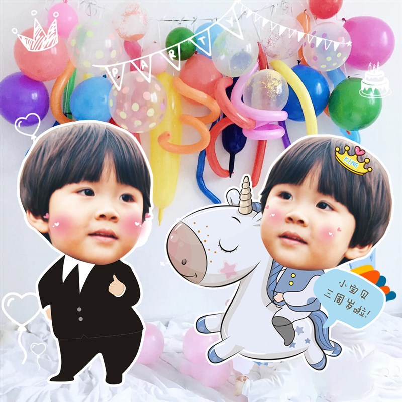 人形立牌定制宝宝周岁生日大头迎宾牌百天娃娃照片装饰场景布置