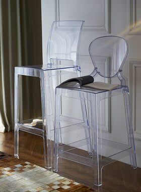 透明吧椅方靠背吧台凳北欧轻奢简约现代创意设计师网红亚克力水晶