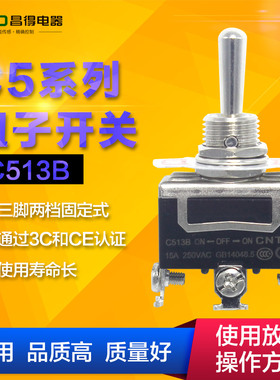 CNTD昌得钮子开关15A摇杆拨动开关3脚3档C513B摇臂电源开关12mm孔