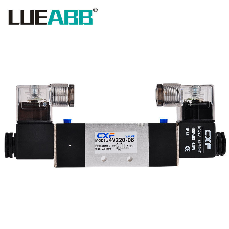 4V220-08双电控二位五通电磁阀2线圈电磁换向阀ac220v dc124v气动