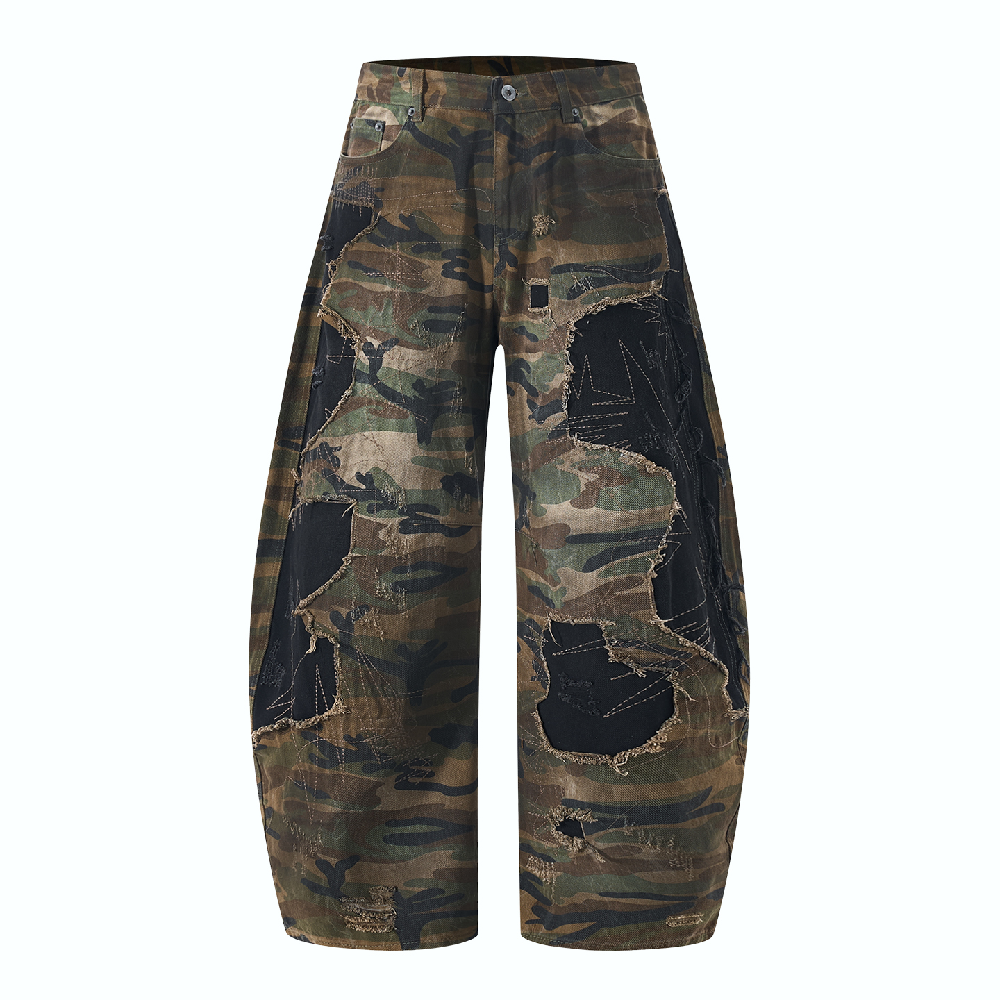 DESIGNSECRETS 25FW巴黎风高街迷彩拼接设计感牛仔裤男宽松阔腿裤