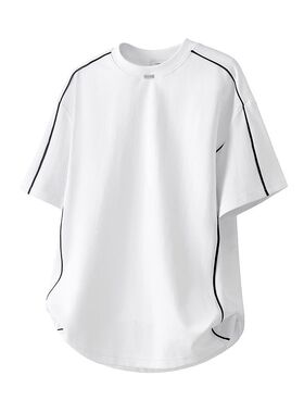 DESIGNSECRETS日本品牌撞色明线短袖T恤男女同款宽松圆领透气上衣