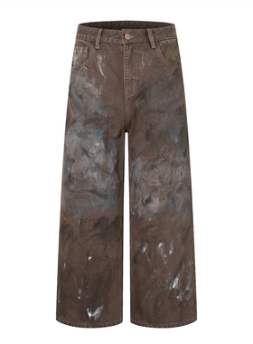 DESIGNSECRETS 25FW美式高街直筒做旧宽松长裤男废土风扎染牛仔裤