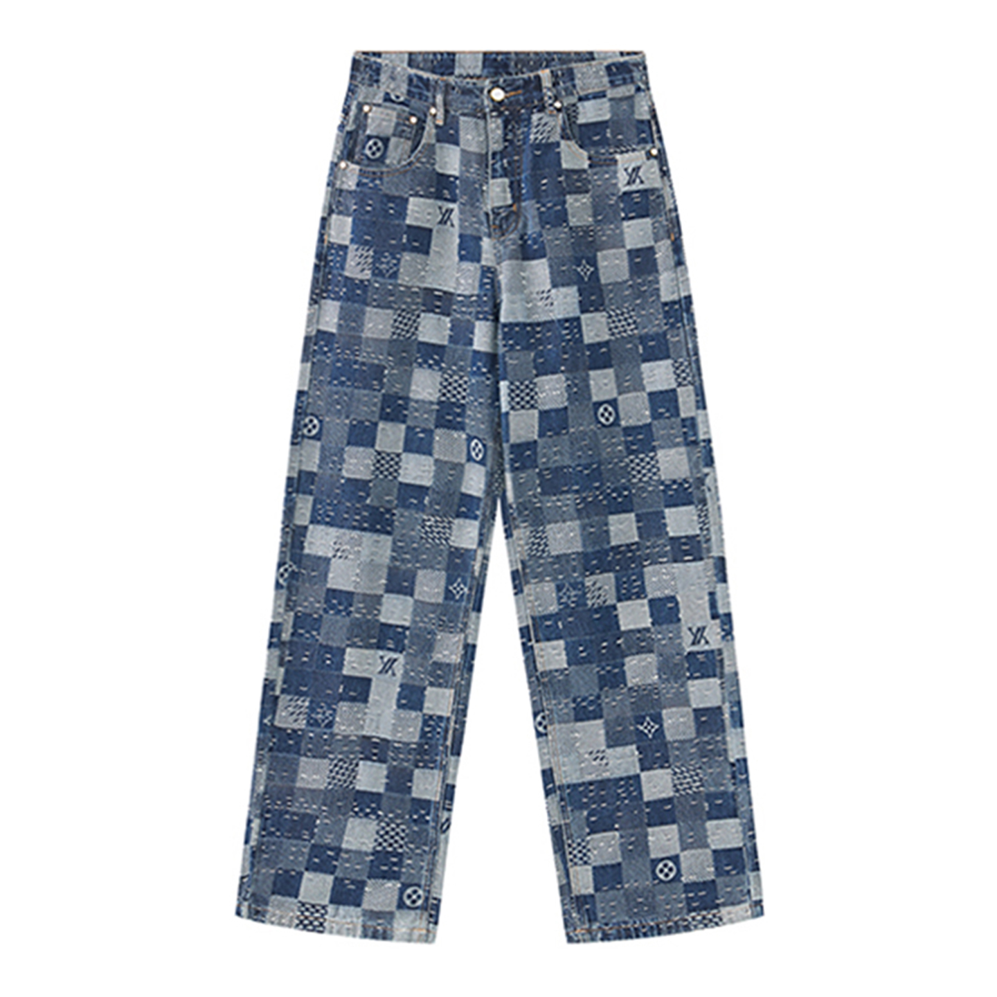 DESIGNSECRETS 25FW马赛克棋盘格牛仔裤男士小众设计感休闲裤子潮