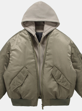 DESIGNSECRETS 25FW美式bomber飞行夹克男外套连帽短款夹棉棒球服