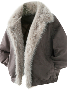 DESIGNSECRETS 25FW麂皮绒座山雕毛领棉衣男美式复古cleanfit外套