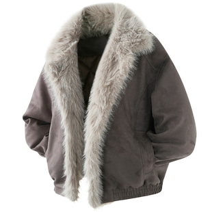 DESIGNSECRETS 复古cleanfit外套 25FW麂皮绒座山雕毛领棉衣男美式