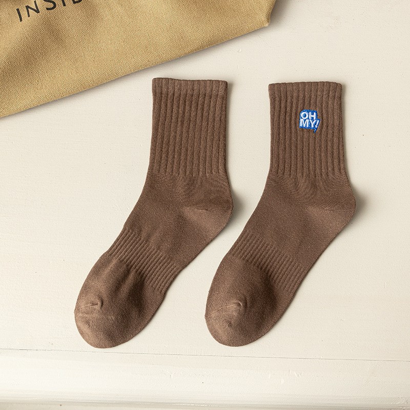 中筒袜子男纯色棉袜秋冬季 潮流百搭G运动刺绣男士长筒袜 诸暨男