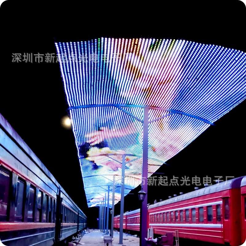 led网格屏透明柔软亮化T20三灯P100跨境新媒体显示高清网格屏厂家