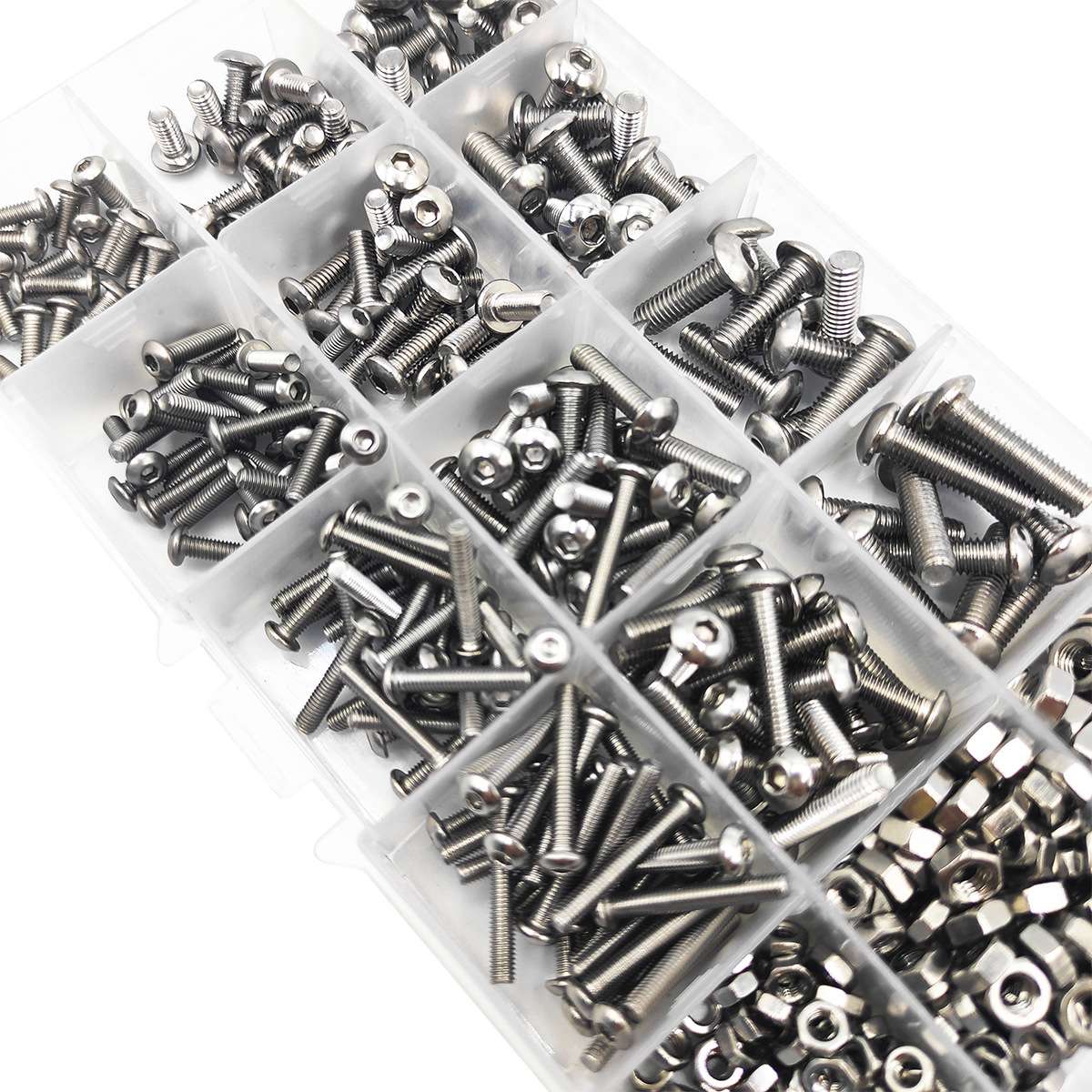 跨境 600pcs M3 M4 M5 不锈钢304盘头内六角螺丝配螺母组合套装