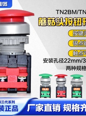 正品天得蘑菇头按钮开关TN2BMG-1A绿大头按钮TN3BMR红色常开常闭