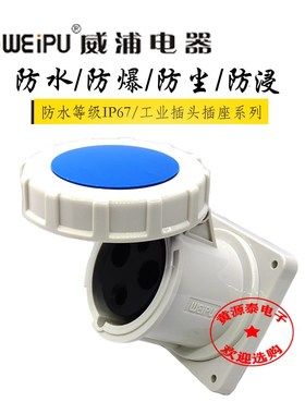 威浦航空插工业插头TYP5202(3芯125A)暗装直式插座防水等级IP67