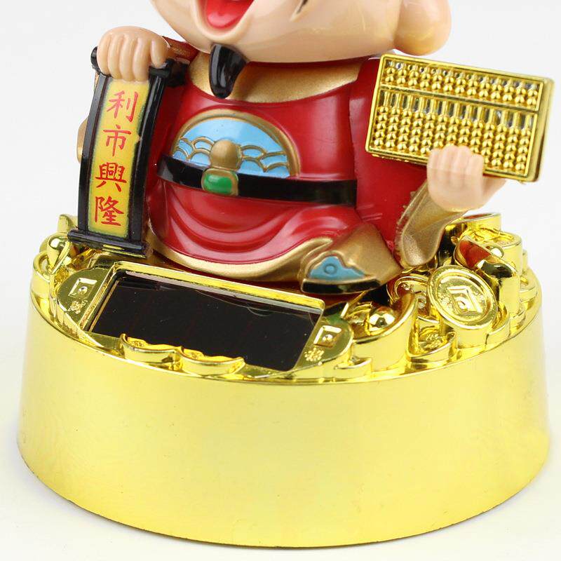 财神爷摆件点头汽车装饰品车载太阳能餐厅店铺开业礼品招财精美