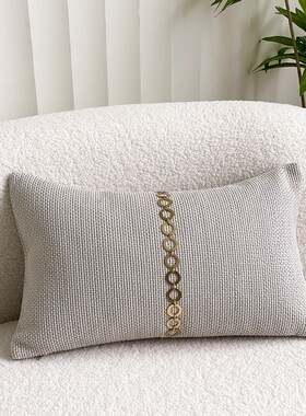 现代简约样板间装饰靠枕米灰色棉麻肌理腰枕长方形售楼处靠垫腰靠