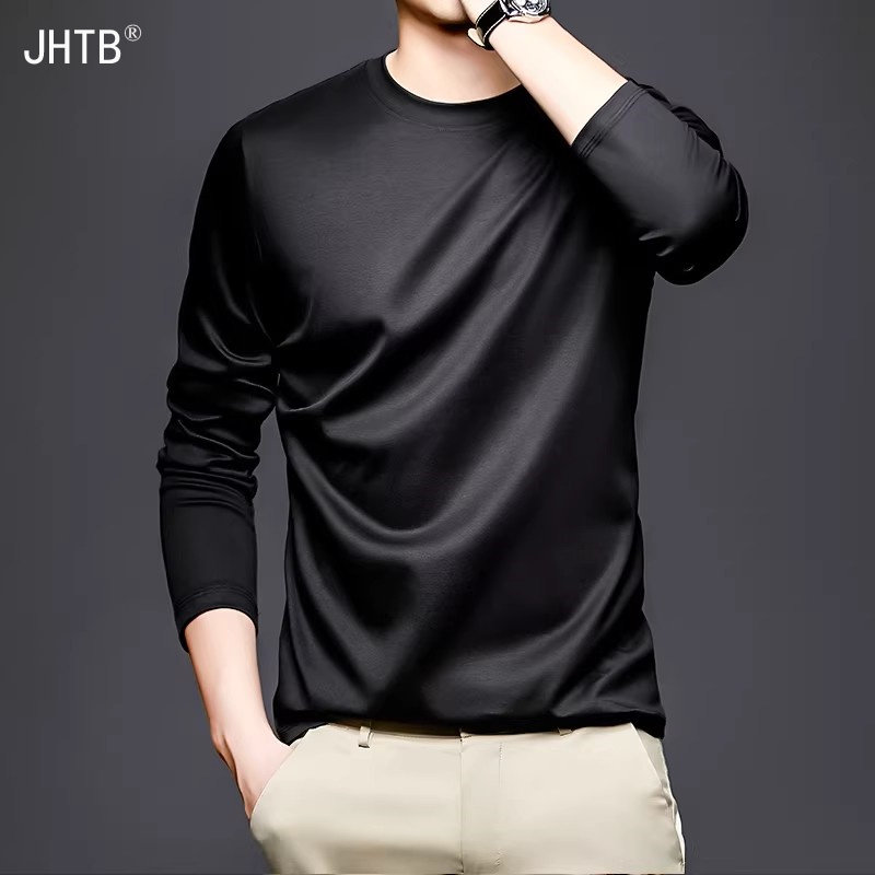 长袖T恤丝光棉男官方正品打底衫纯色春秋纯棉圆领修身百搭上衣服