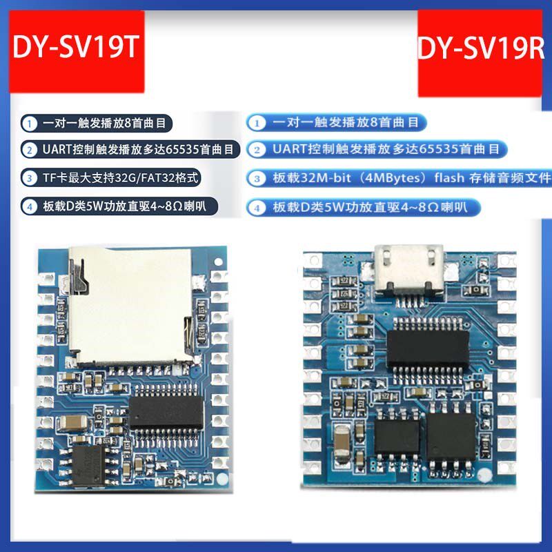 语音播放控制模块一对一触发串口控制分段触发MP3板载存储SV19R
