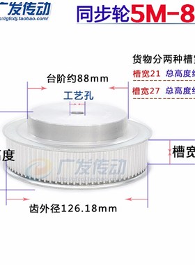 5M80齿 铝合金5M型同步带轮 同步轮5M 齿数80T 带宽:27/21mm