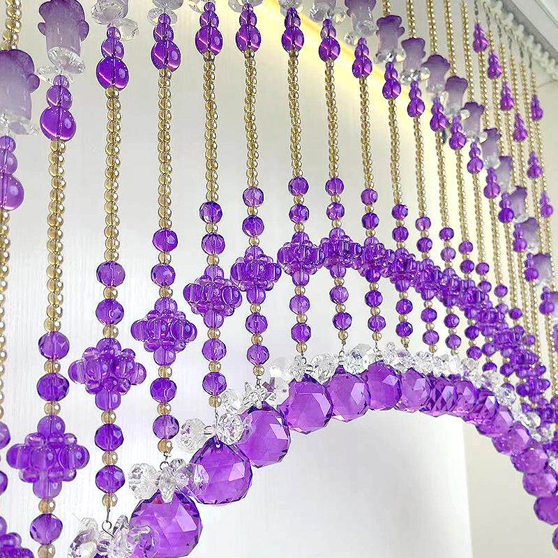 紫色灯笼水晶帘珠帘门帘隔断玄关装饰帘门对门装饰客厅隔断