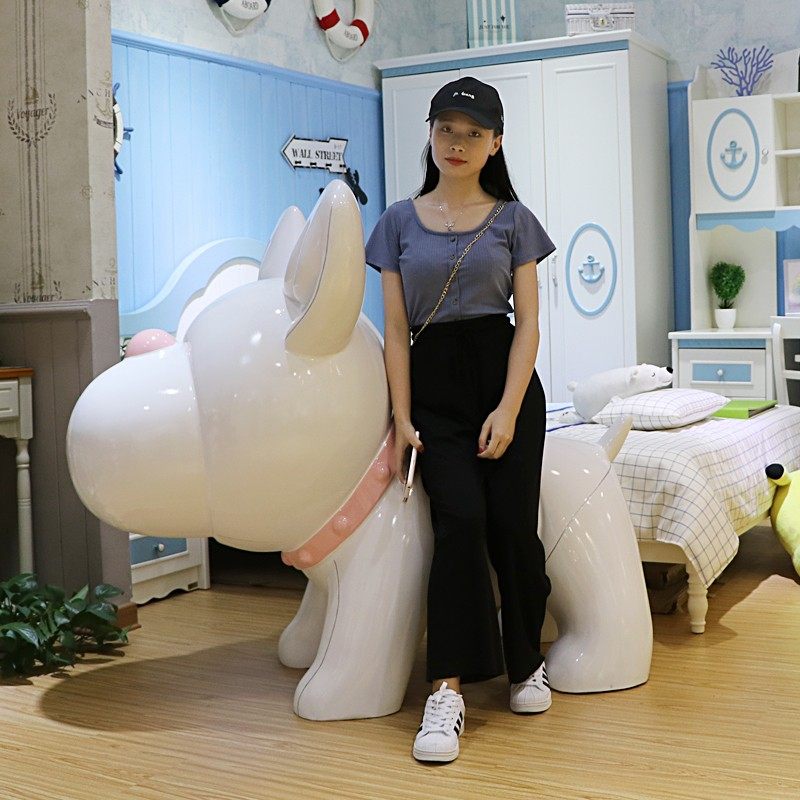 大号斗牛犬抽象玻璃钢动物卡通雕塑模型落地装饰抽象狗法斗摆件