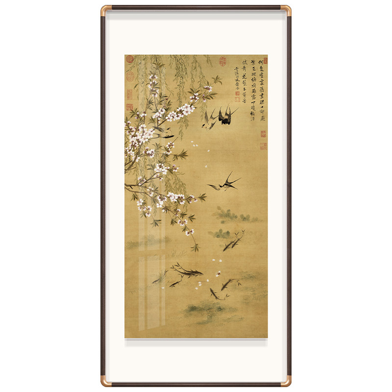 入户玄关装饰画新中式走廊过道尽头挂画迎门燕子花鸟竖版壁画