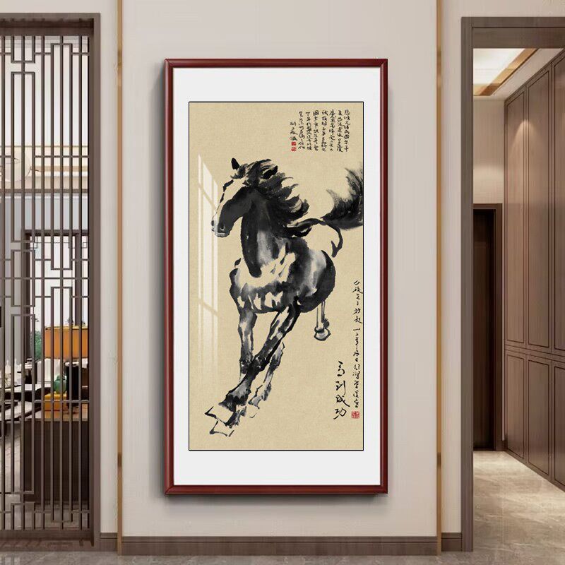 徐悲鸿马画像挂画八骏图装饰画马到F成功办公室奔马玄关客厅装饰