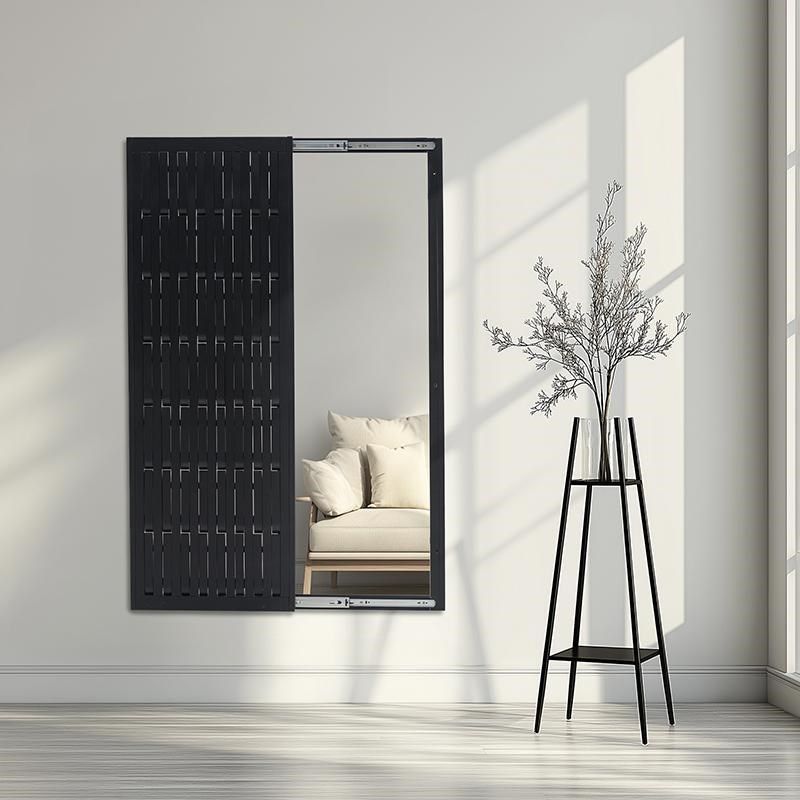 胡桃木钢琴键实木穿衣镜带隐藏式转角挂衣架一体挂墙衣钩入户门