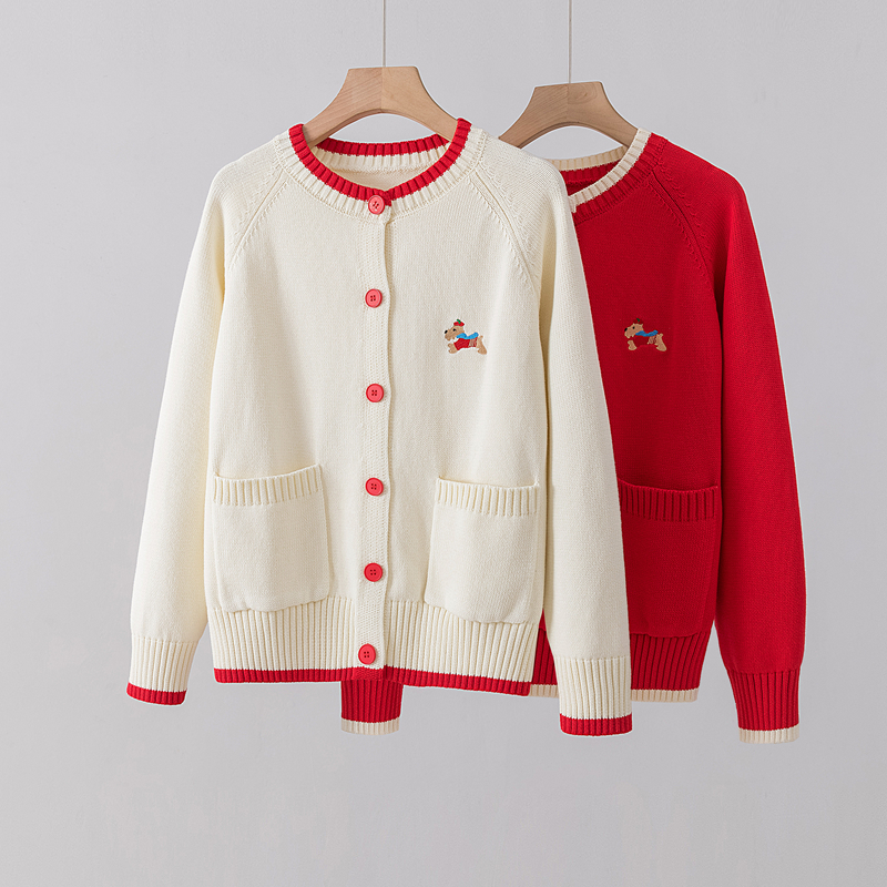 柜上货刺绣100%棉圆领开衫