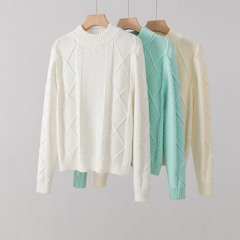 100%纯棉毛衣女半高领长袖宽松