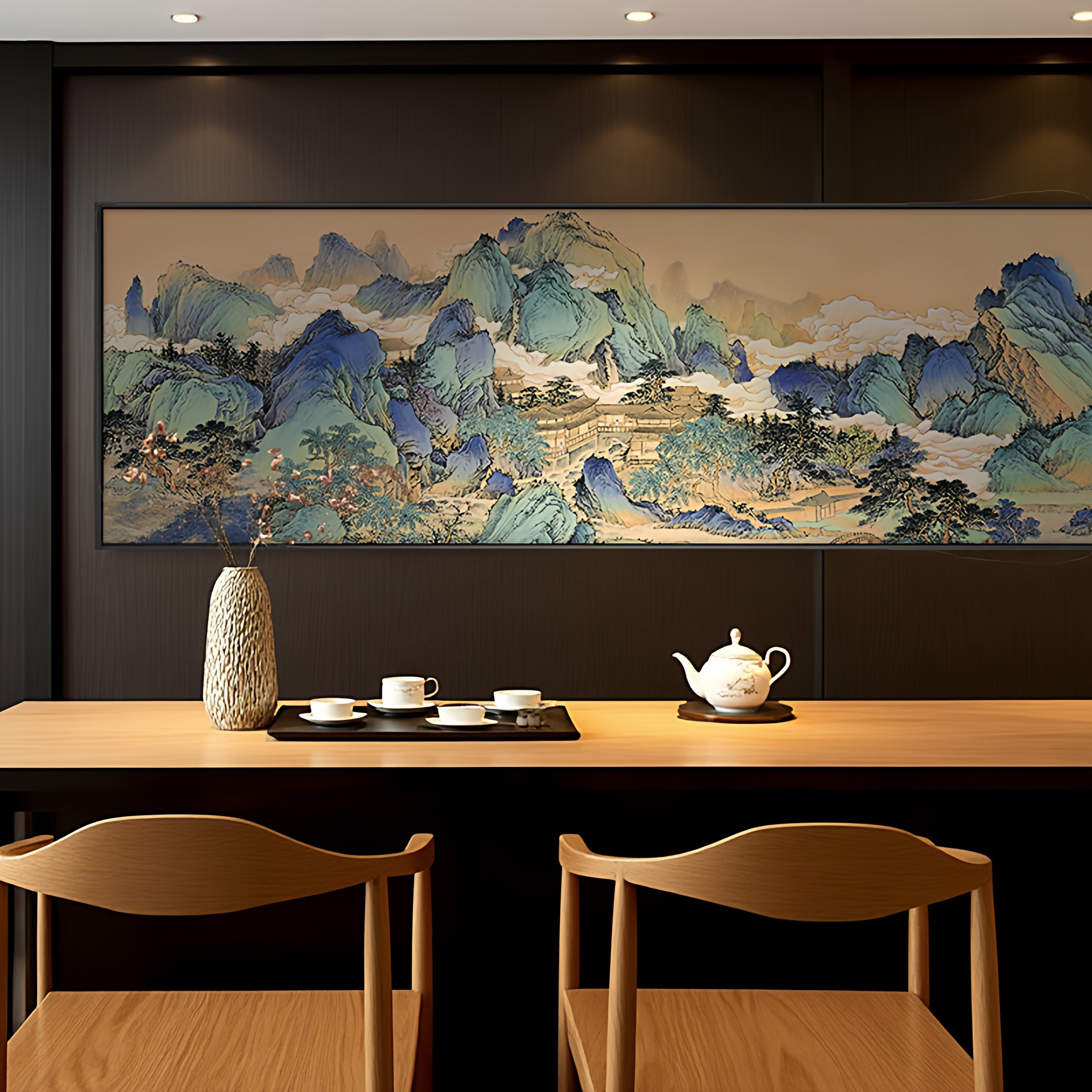 新中式酒店办公室千里江山图装饰画宋代美学客厅沙发背景墙茶室画图片