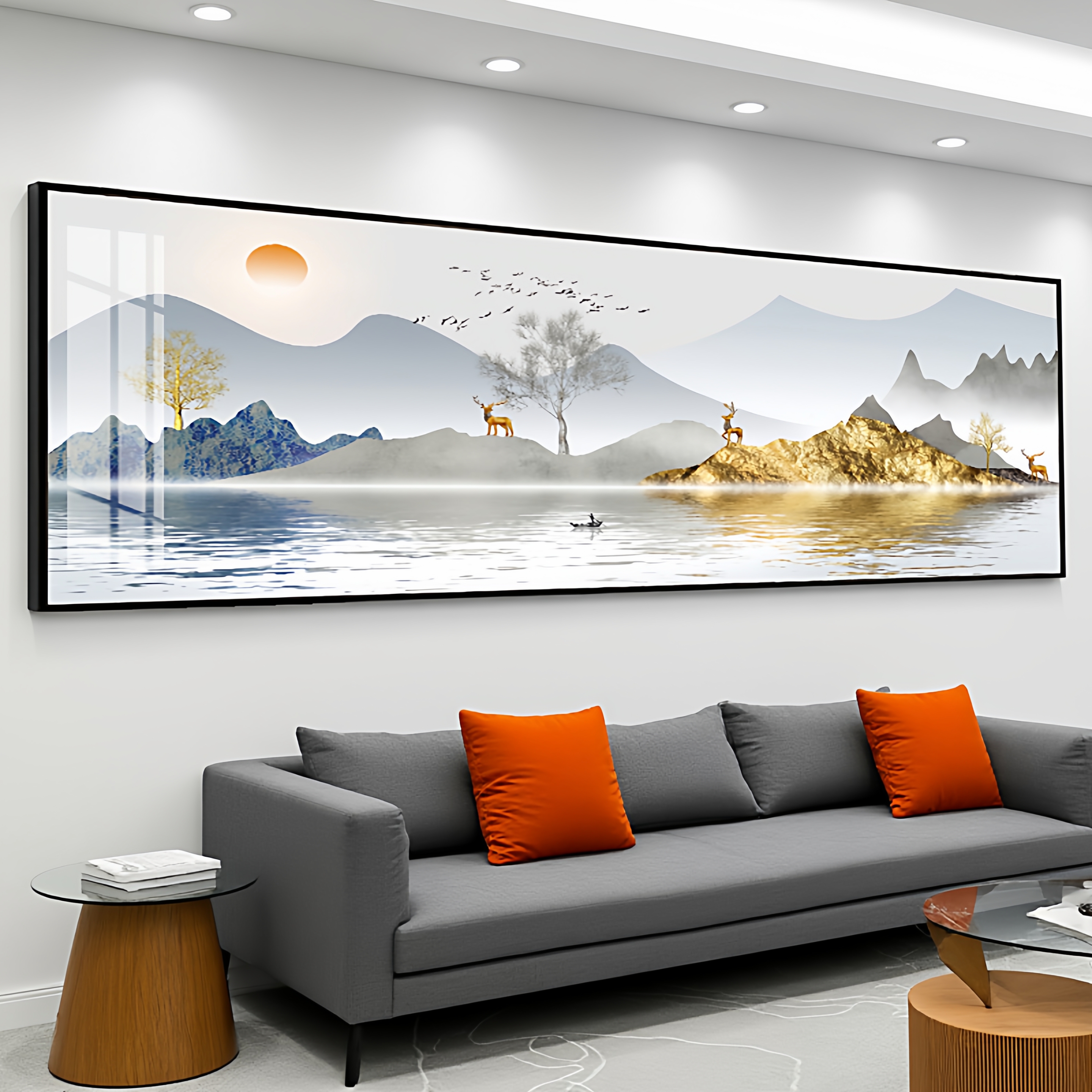 客厅装饰画沙发背景墙画壁画新中式挂画晶瓷办公室挂画墙壁山水画图片