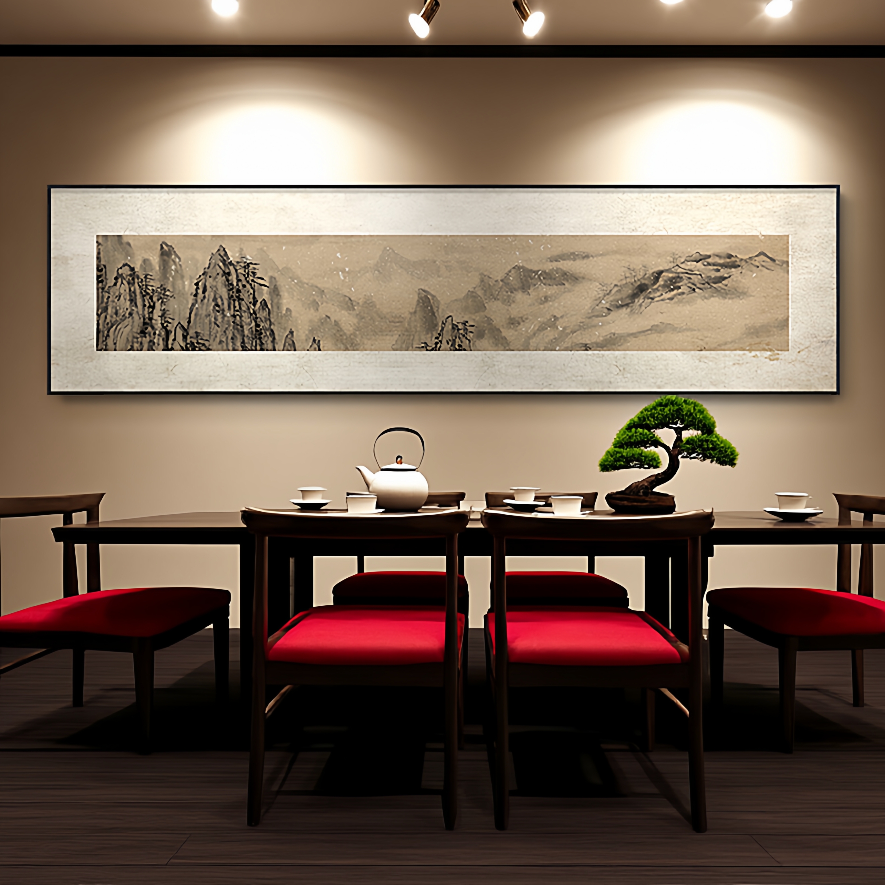 中式装饰画山水画客厅横幅挂画茶室办公室国潮背景墙壁画高级感图片