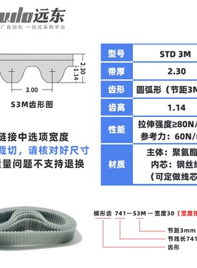 聚氨酯钢丝同步带CPU桶带无缝皮带STD3M282/285/297/300/312/315