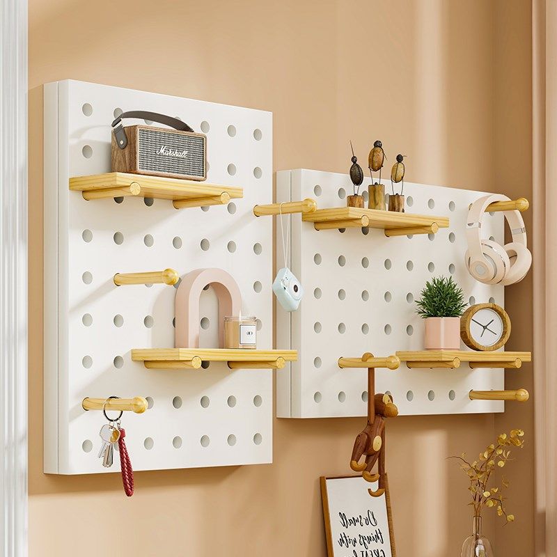 奶油洞洞板电表箱装饰画免打孔置物架电闸遮挡配电箱挂画2024新款