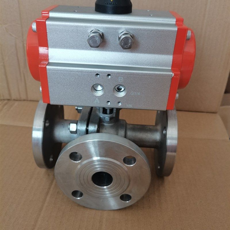 气动法兰三通球阀304不锈钢三通T型换向阀L型转换阀Q644/5F-16P