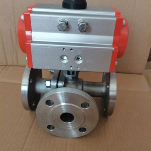 气动法兰三通球阀304不锈钢三通T型换向阀L型转换阀Q644 16P