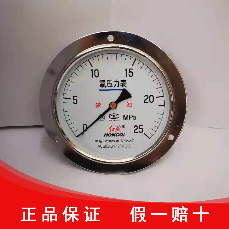 红旗仪表厂家直销YO-150ZT脱油脂轴向带前边氧气压力表面板式安装