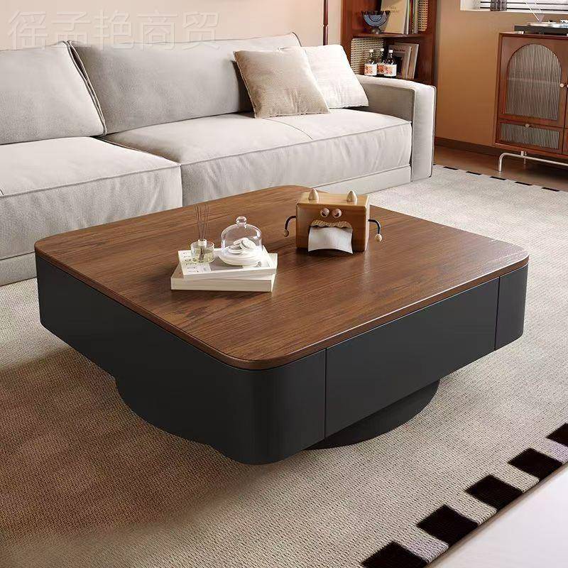 方形岩板组茶几现代约轻MFD奢客厅高级极家用中古风黑色茶桌简简