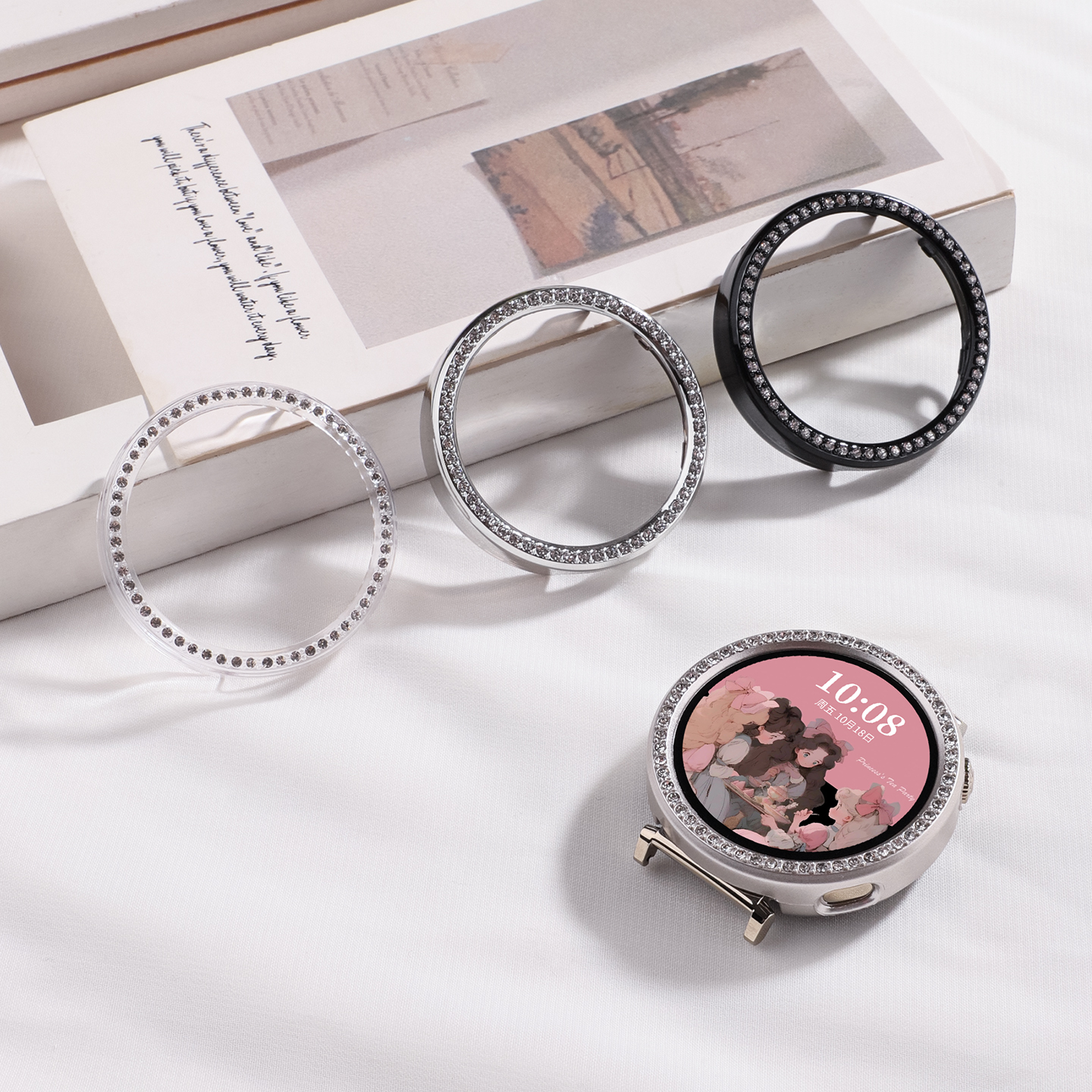 适用于华为gt5/6手表保护壳仿钻壳GT4半包镂空防摔新款gt5pro小众高级百搭智能手表41mm/42mm表盘闪钻配件