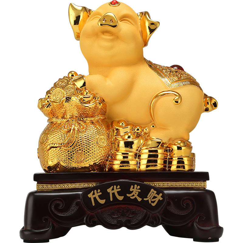 上善若水 招财猪十二生肖工艺品 办公室客厅业礼品摆设