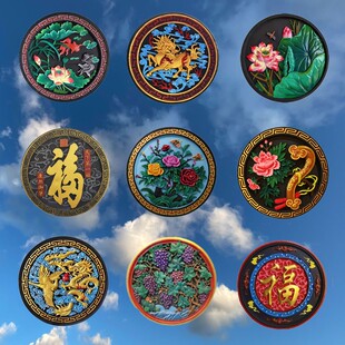 定制仿古古建影壁墙彩绘圆形砖雕中式庭院装饰彩绘福字砖雕浮雕