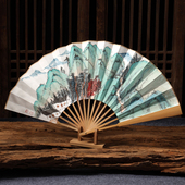 定制山水画水墨国画纯手绘扇子作品成品千里江山折扇代画只此青绿