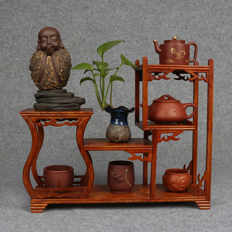 博古架小号实木多宝阁紫砂茶壶架古玩黄梨木