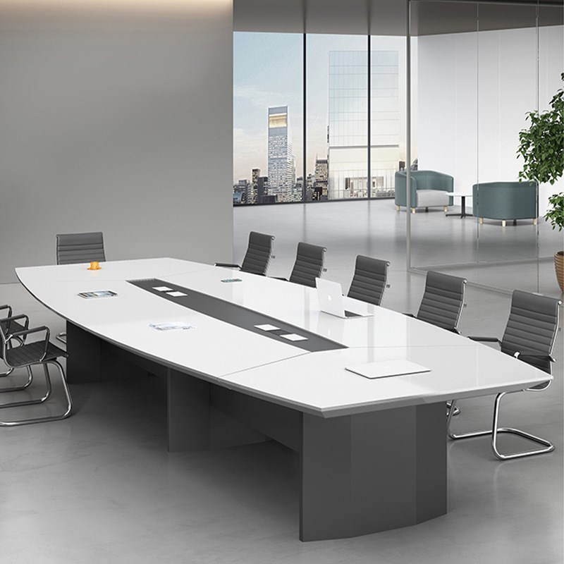 白色烤漆多功能会议桌办公家具办公室成套职位多人智能电脑桌