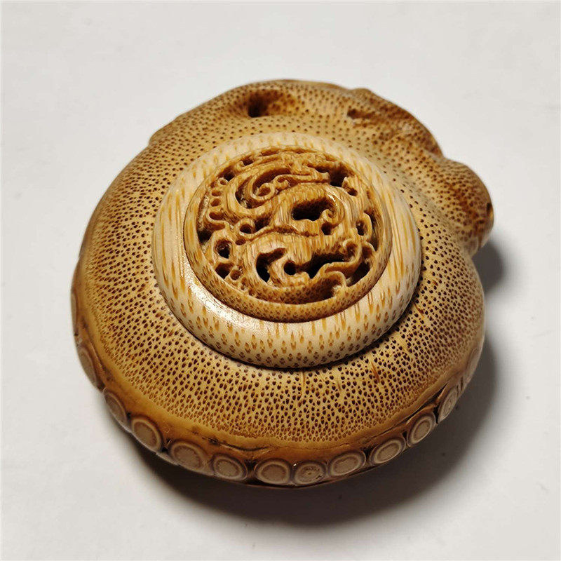 天然玉竹根雕刻小号香囊把玩子文玩手捻竹雕复古圆罐收藏摆挂件