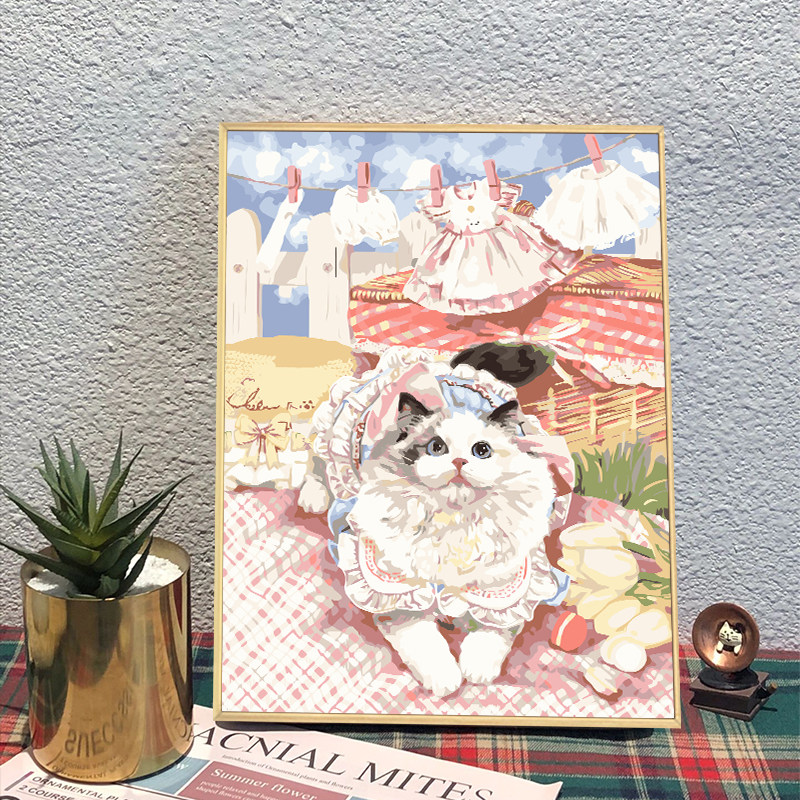 萌宠填充涂色手工手绘爱布偶猫丙烯油彩装饰画